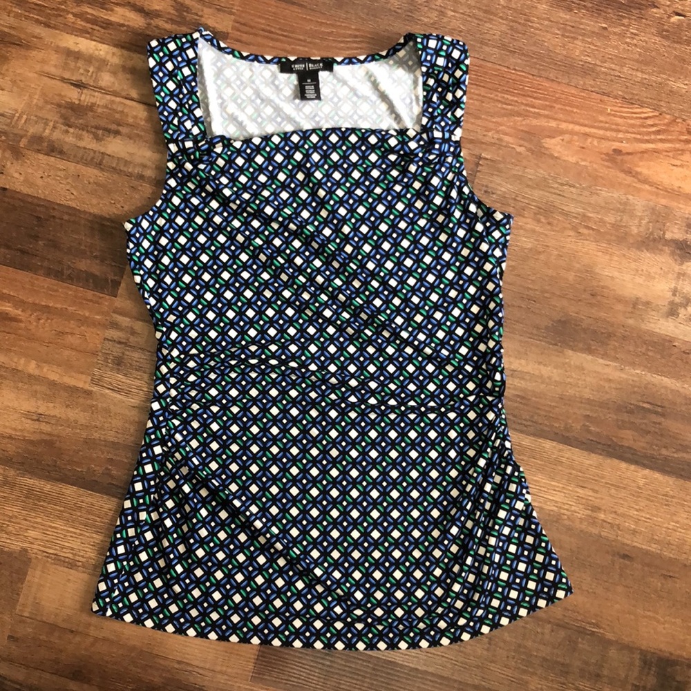 White House Black Market Blue Geometric Square Tank Top